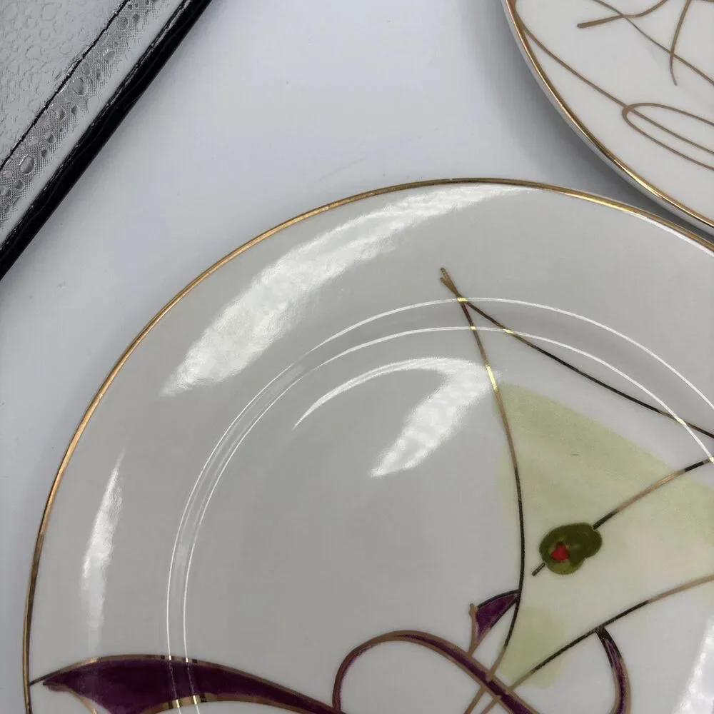 Pier 1 Imports Martini Glass Appetizer Salad Plates Set of 4 Gold Rim 7.5